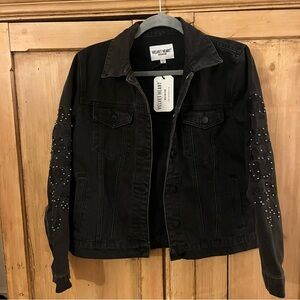 Velvet Heart Black Denim Jacket with Embellished Sleeves